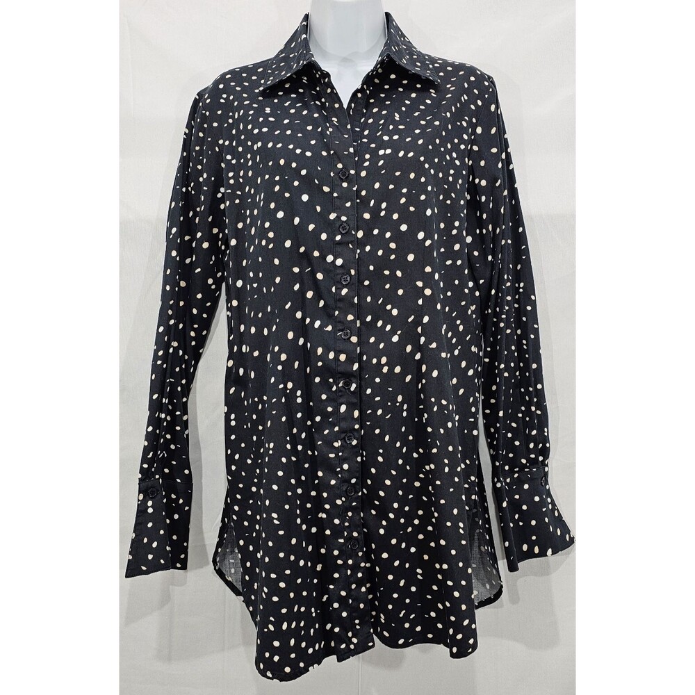 Couleur by Finley Kaylynn Button Tunic Shirt Women's M Black Polka Dot Long USA